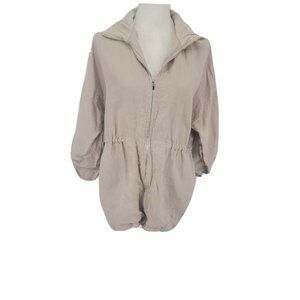 3 Dots Three Dots Linen Full Zip Jacket Tan 3/4 Tab Sleeves Women's Small